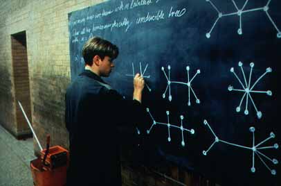 In de film Good Will Hunting (1997) is Matt Damon een school dropout die stiekem heel goed is in dingen met formules. Trouwens ook een kijktip.